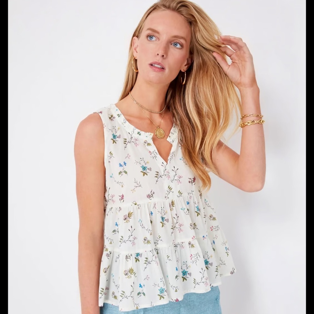Tuckernuck White Floral Tiered Sleeveless Top